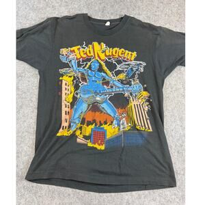 VINTAGE 80s Ted Nugent Shirt Mens Metal Maniac Is Back Concert Tour Tee Large